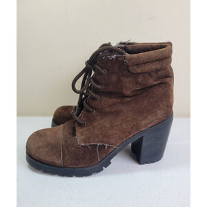 Colin Stuart 90s Chunky Heeled Platform Ankle Boot Bootie Brown Suede Women's 9M